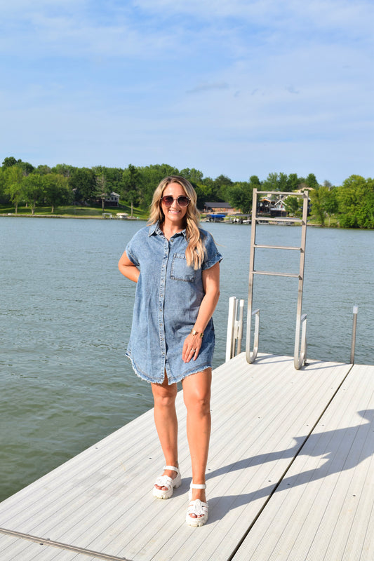 Denver Frayed Hem Denim Shirt Dress